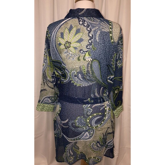 Susan Graver L Duster Sheer Chiffon Button Front Blue Green Large L - Picture 4 of 4